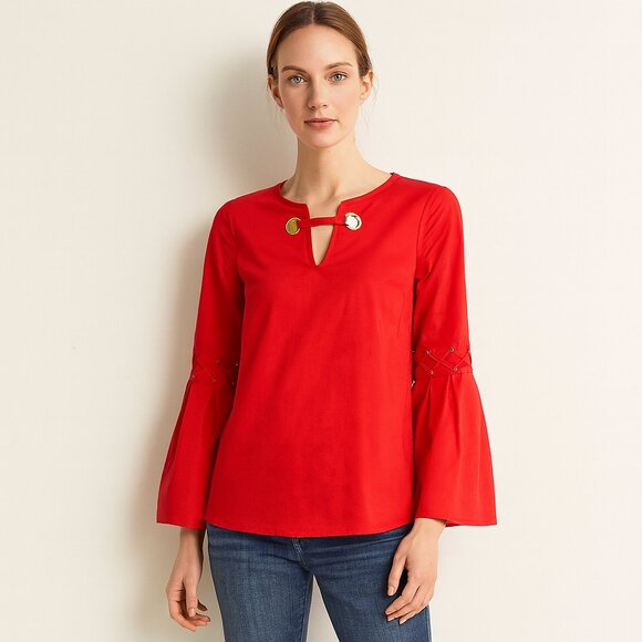 Michael Kors Orange Bell Sleeve Blouse S Gold Grommet Boho Chic Tunic Top - Picture 1 of 6